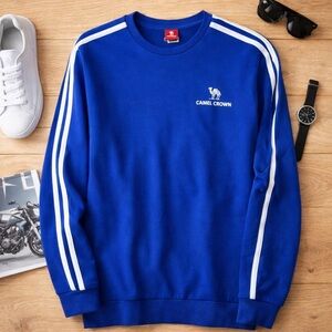 New with Tags Camel Crown Royal Blue Crew Neck Men's Long Sleeve Casual Shirt M